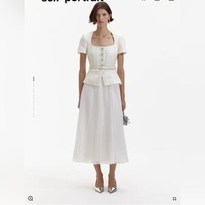 Self-Portrait White Dress Set with Pleated Design